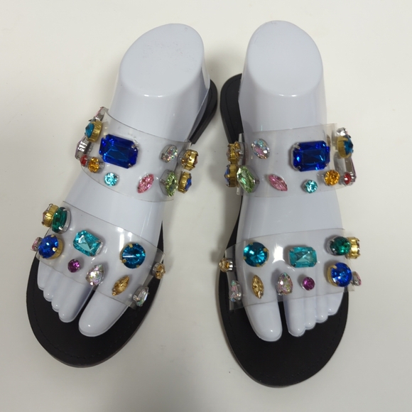 Steve Madden Runway Clear Lucite Slides Jeweled Rhinestone Y2K Bling - Picture 2 of 9